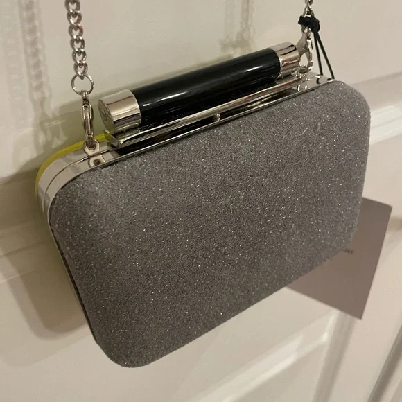 - DVF charming leather and sparkle minaudiere clutch/handbag with removabl…